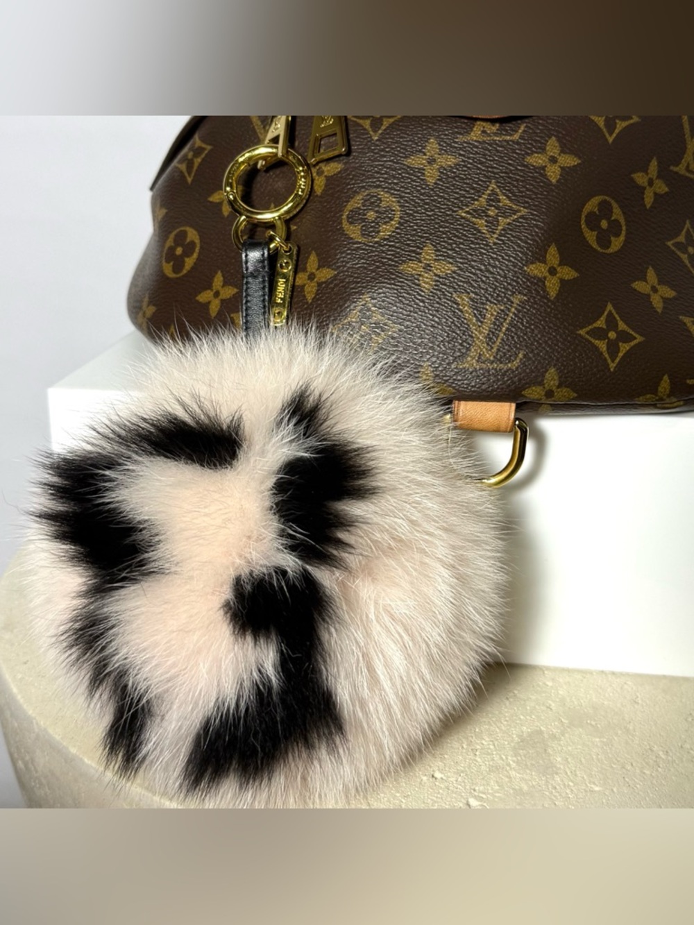 Fendi Black and Cream Fur Pom-Pom Bag Charm | NWOT - Picture 2 of 6